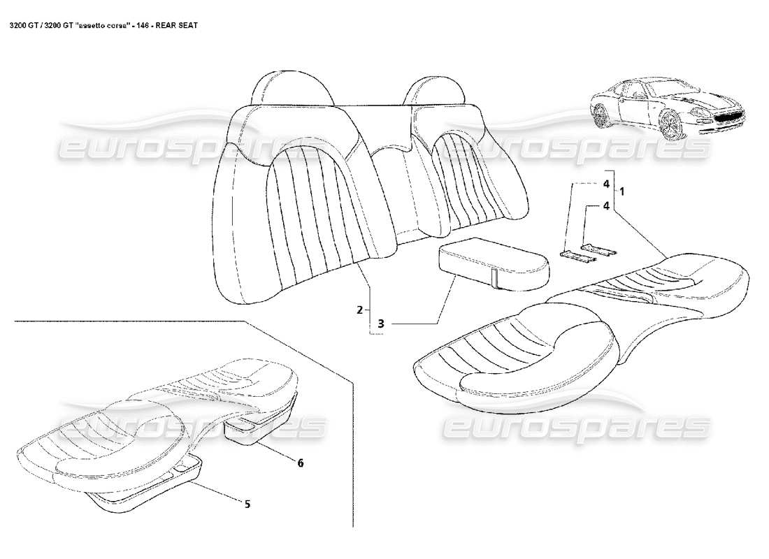 maserati 3200 gt/gta/assetto corsa rear seat parts diagram