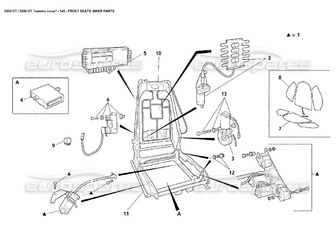 maserati 3200 gt/gta/assetto corsa front seats: inner parts parts diagram