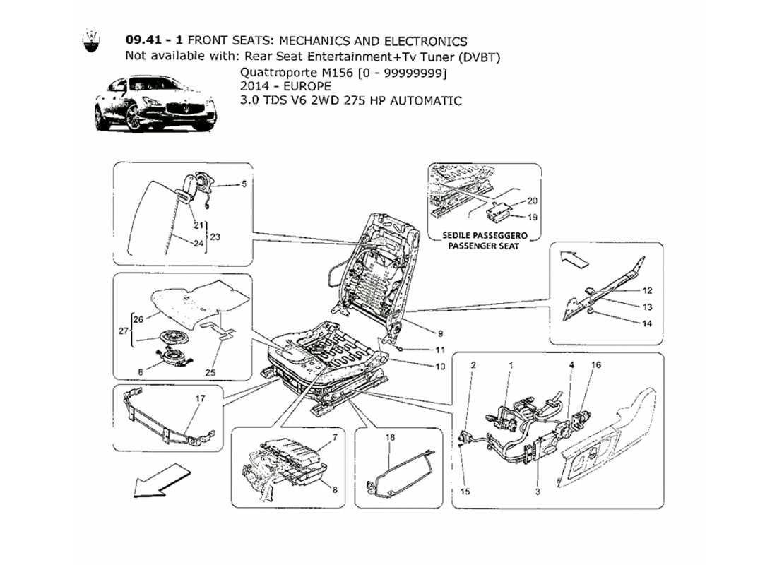 maserati qtp. v6 3.0 tds 275bhp 2014 front seats: mechanics and electronics part diagram