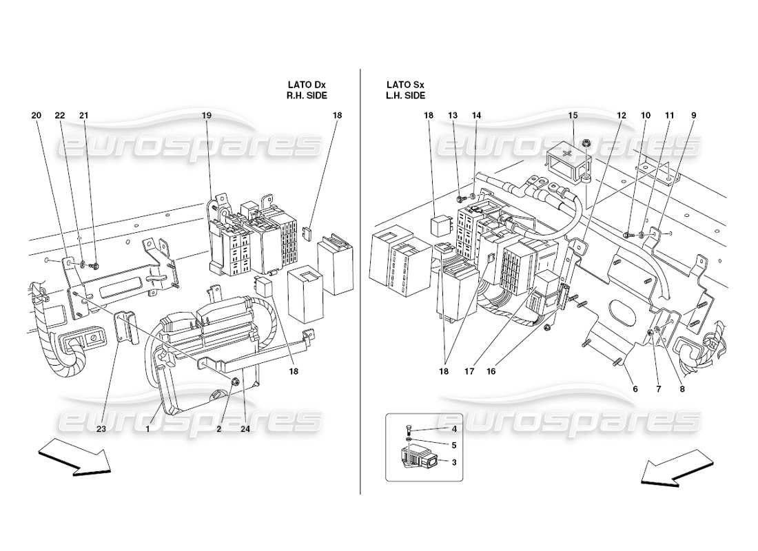 ferrari 430 challenge (2006) rear passengers compartment control stations parts diagram