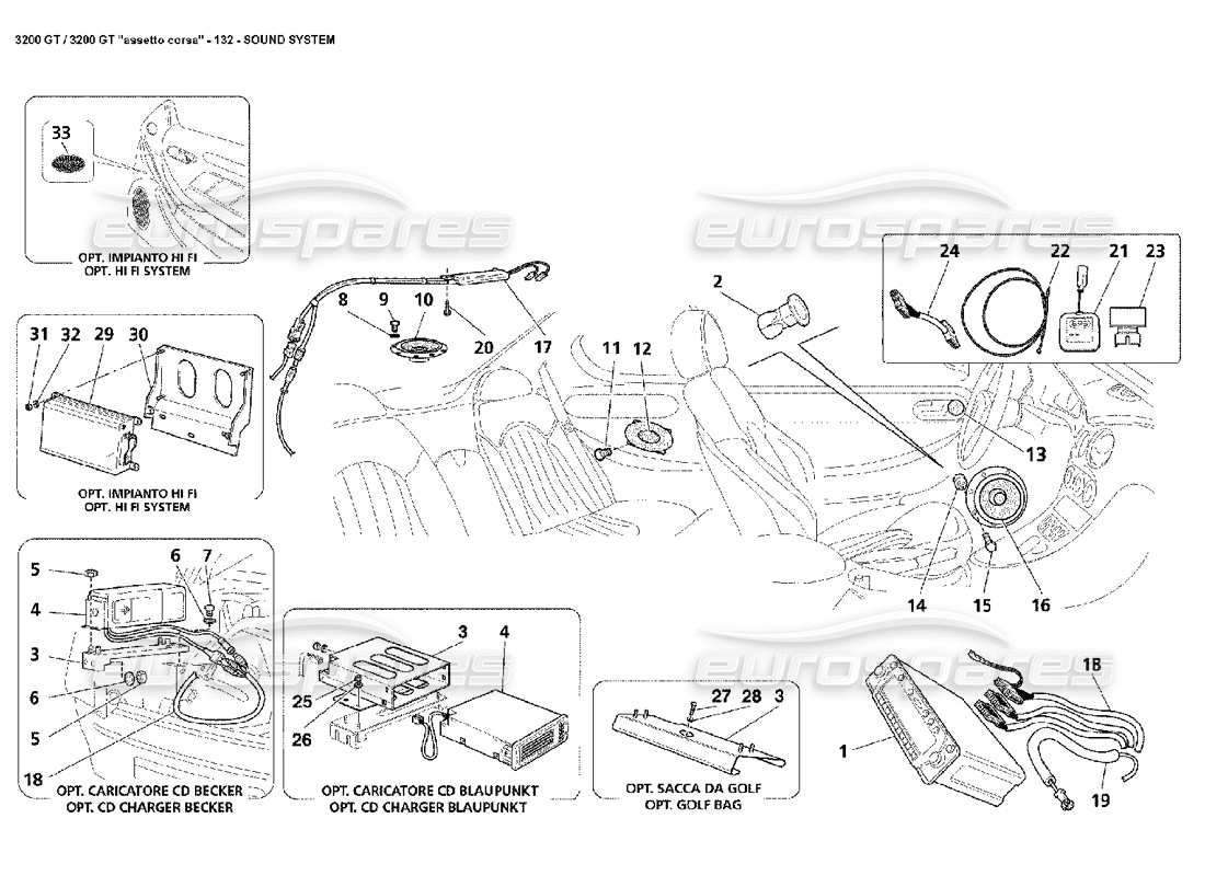 maserati 3200 gt/gta/assetto corsa sound system parts diagram