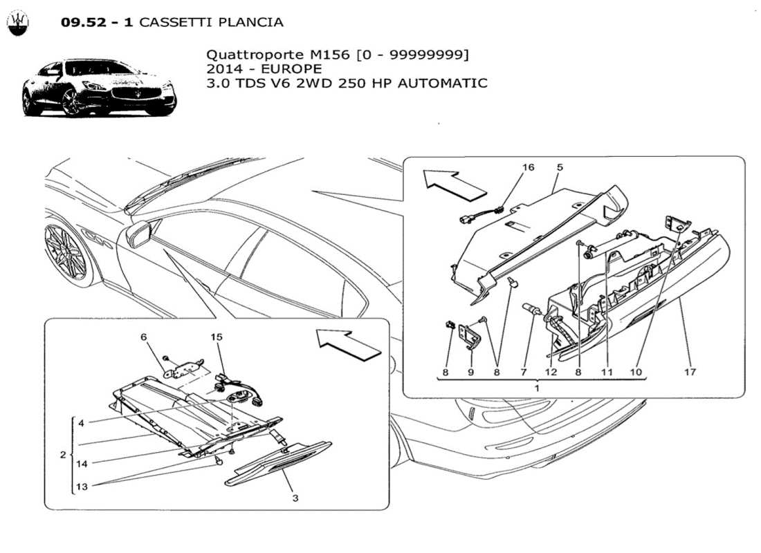 maserati qtp. v6 3.0 tds 250bhp 2014 glove compartments parts diagram