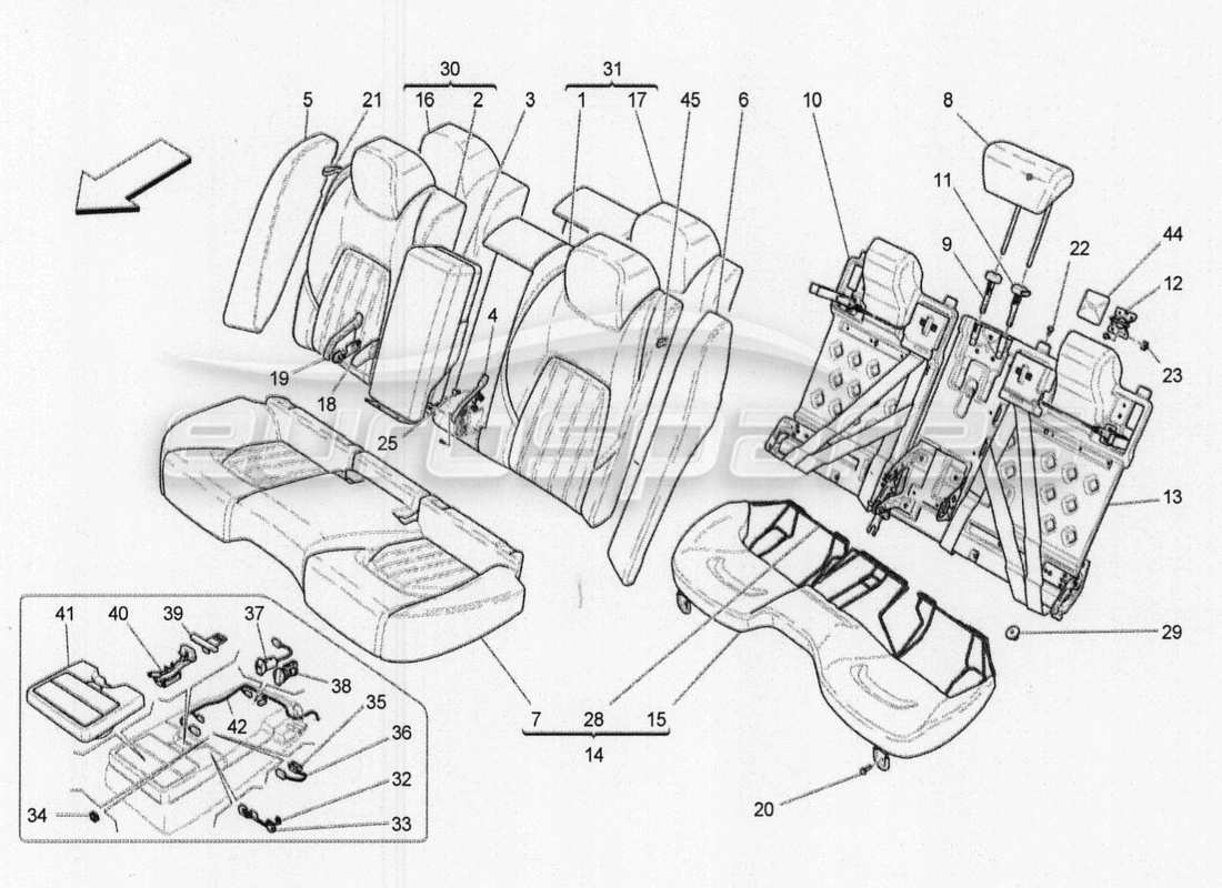 maserati qtp. v8 3.8 530bhp 2014 auto rear seats: trim panels parts diagram