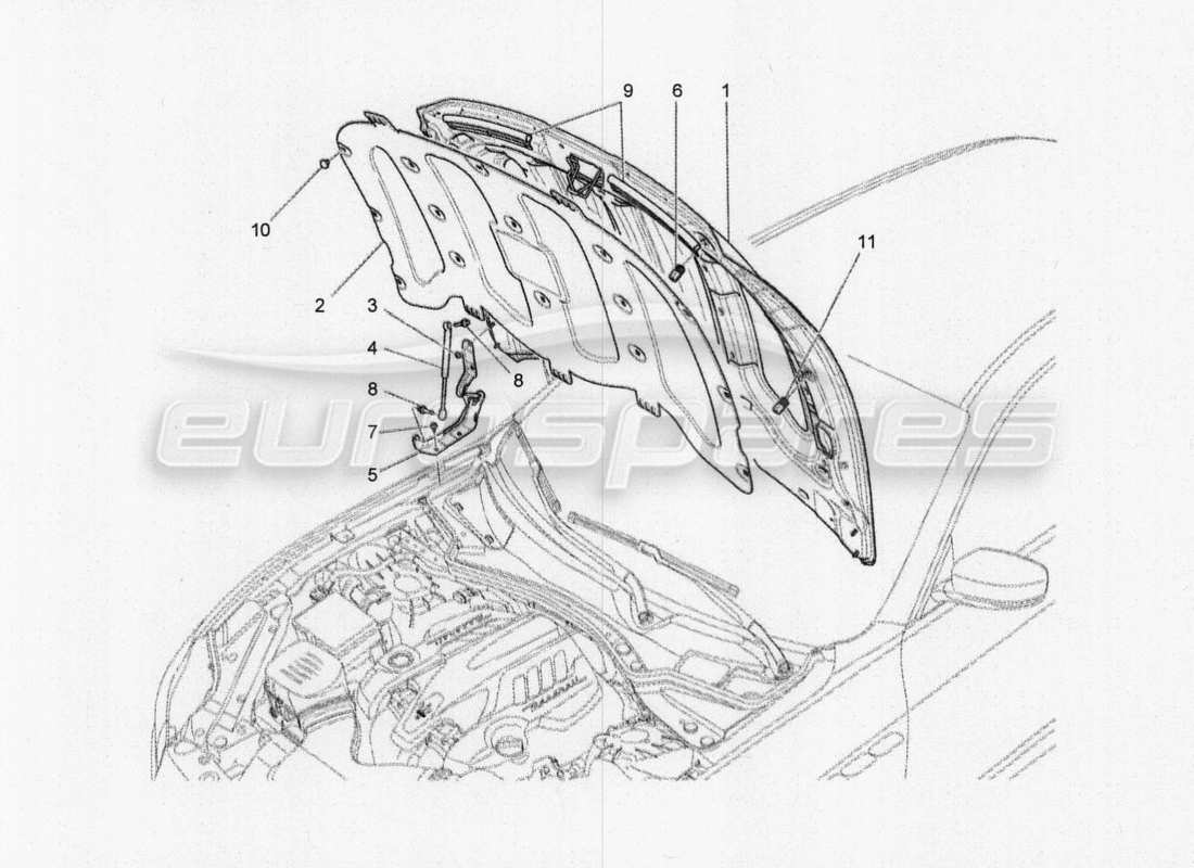 maserati qtp. v8 3.8 530bhp 2014 auto front lid part diagram