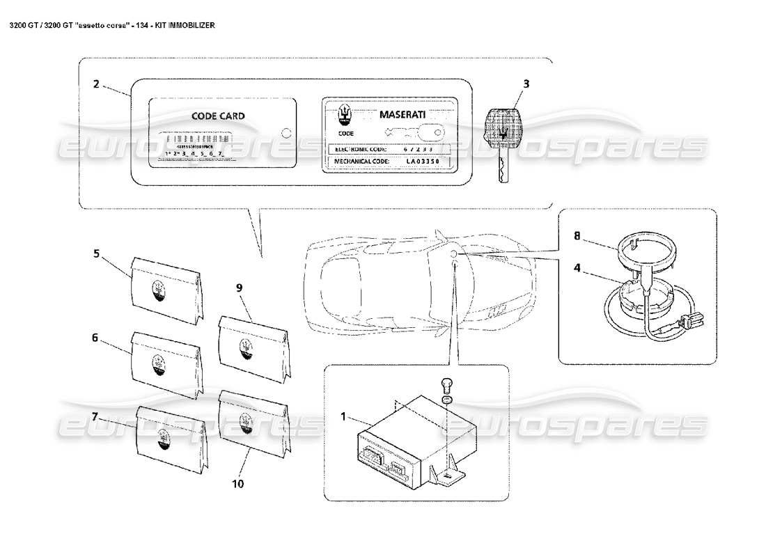 maserati 3200 gt/gta/assetto corsa kit immobilizer parts diagram