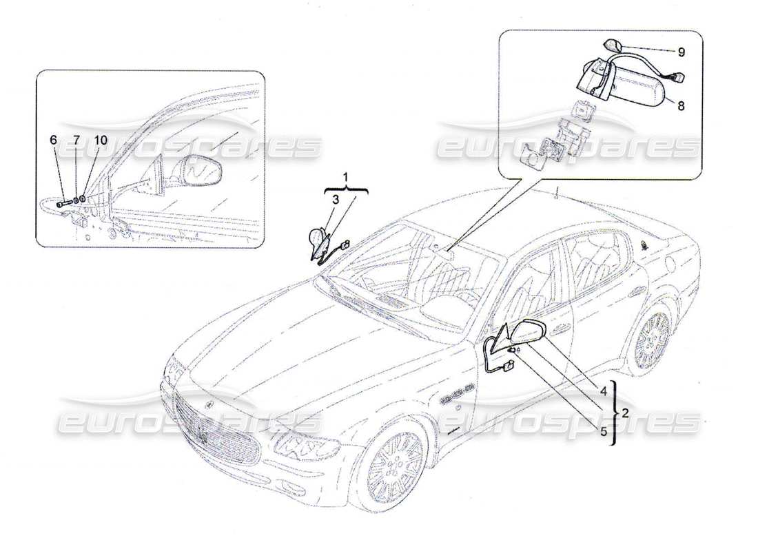 maserati qtp. (2010) 4.7 internal and external rear-view mirrors part diagram