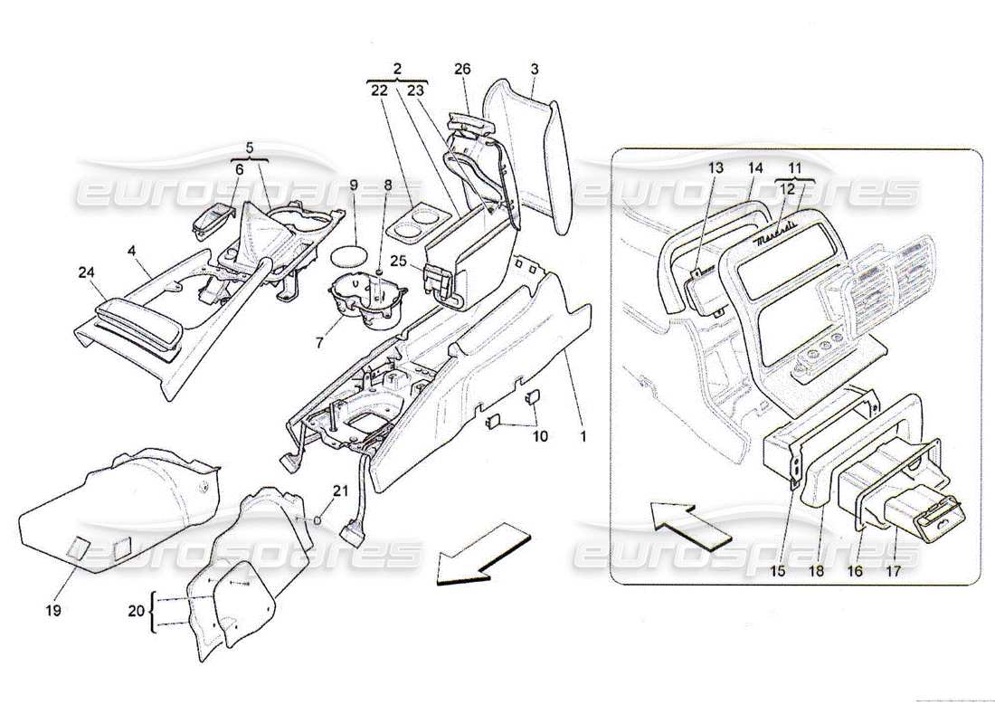 maserati qtp. (2010) 4.2 accessory console and centre console part diagram