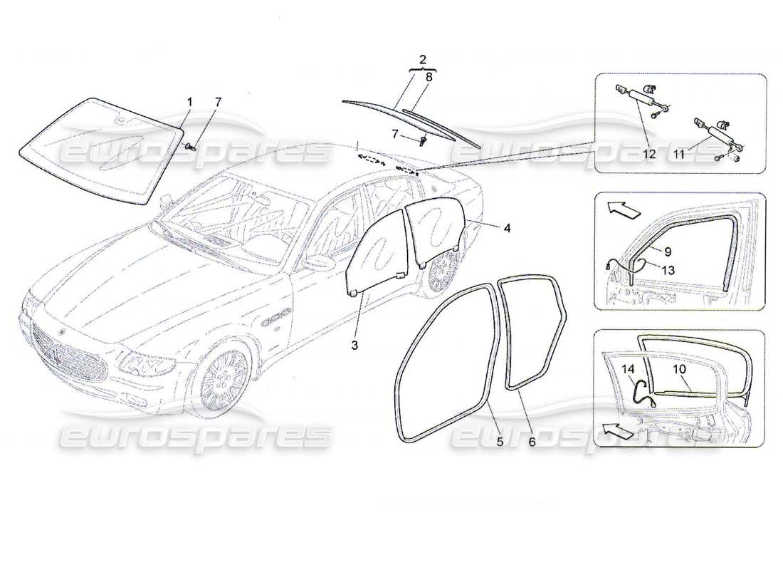 maserati qtp. (2010) 4.7 windows and window strips part diagram