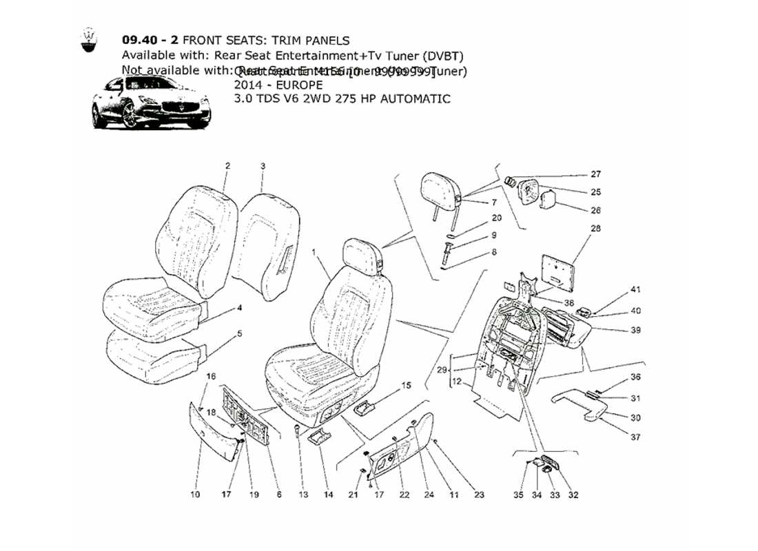 maserati qtp. v6 3.0 tds 275bhp 2014 front seats: trim panels part diagram