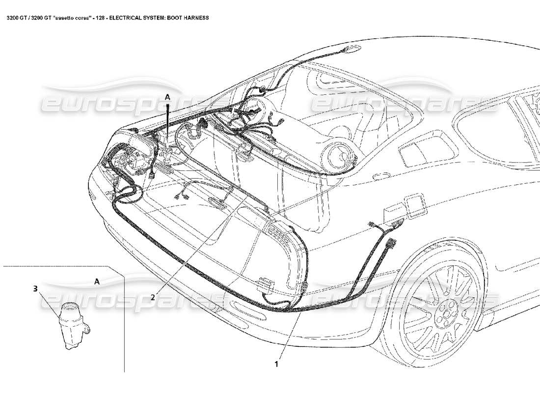 maserati 3200 gt/gta/assetto corsa electrical: boot harness part diagram