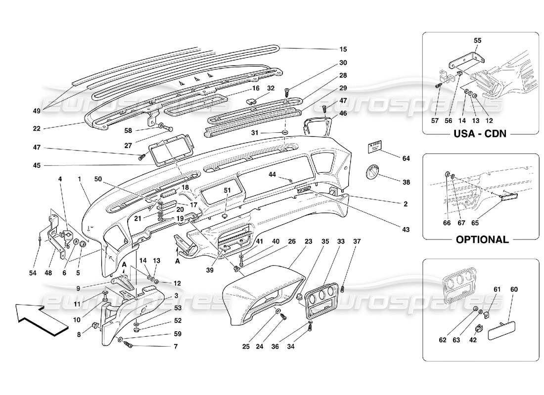 ferrari 355 (5.2 motronic) dashboard parts diagram