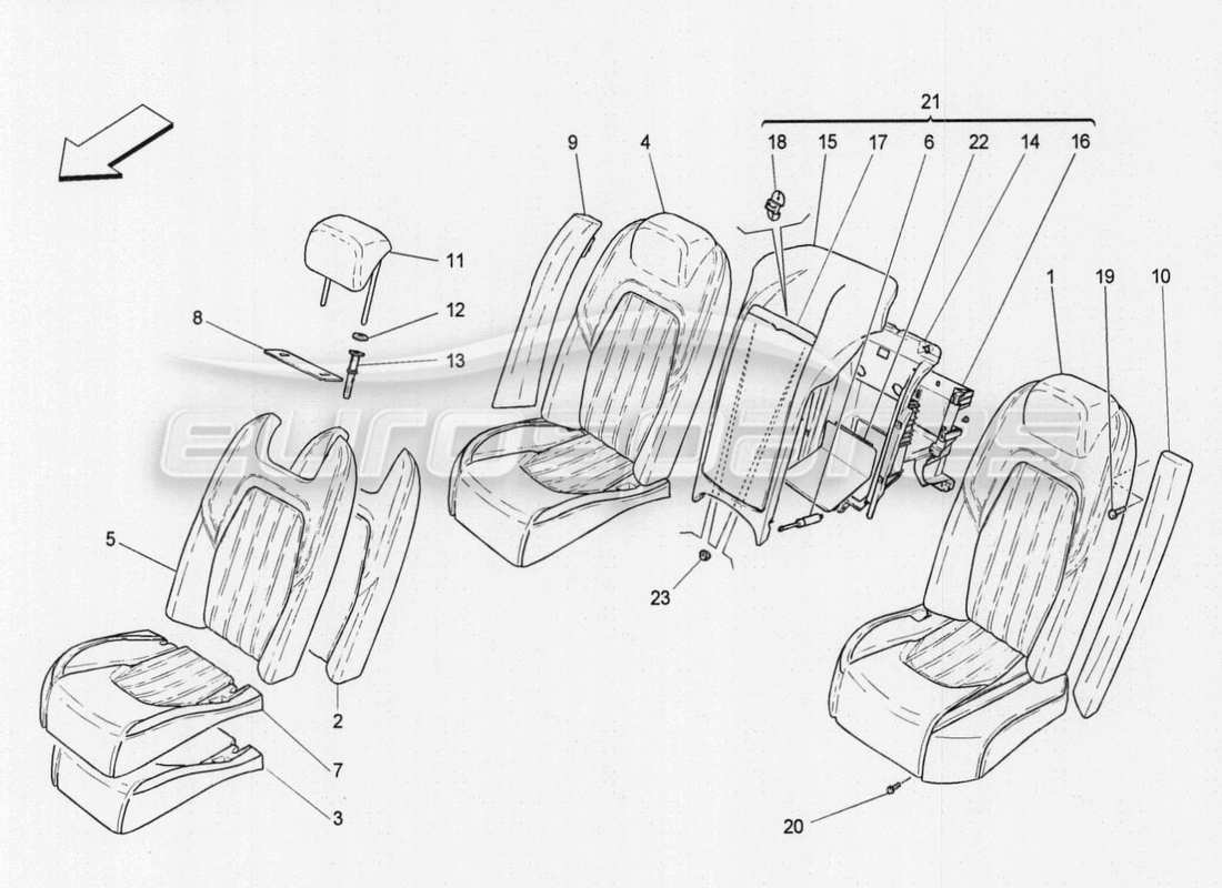 maserati qtp. v8 3.8 530bhp auto 2015 front seats: mechanics and electronics parts diagram
