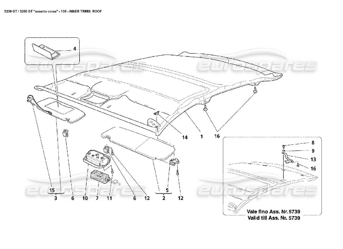 maserati 3200 gt/gta/assetto corsa inner trims: roof part diagram