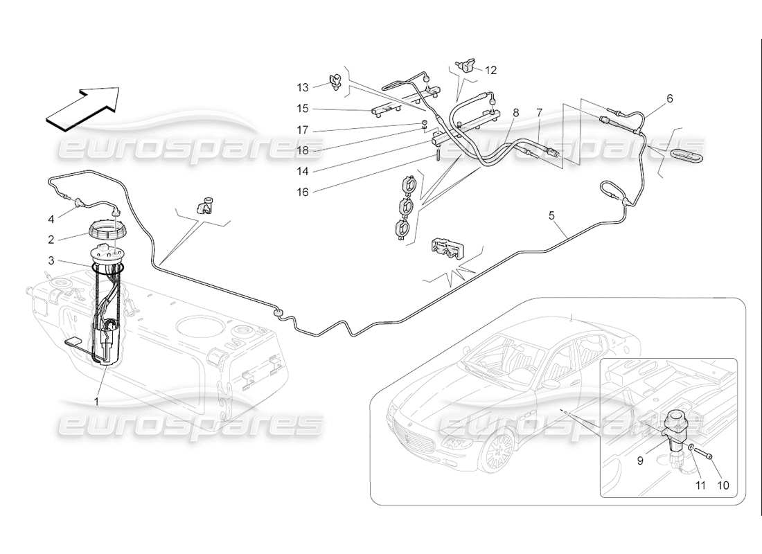 maserati qtp. (2006) 4.2 f1 fuel pumps and connection lines part diagram