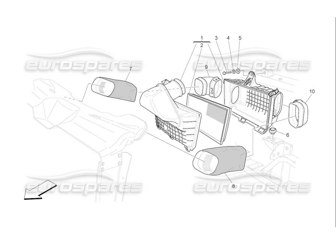 maserati qtp. (2009) 4.7 auto air filter, air intake and ducts parts diagram