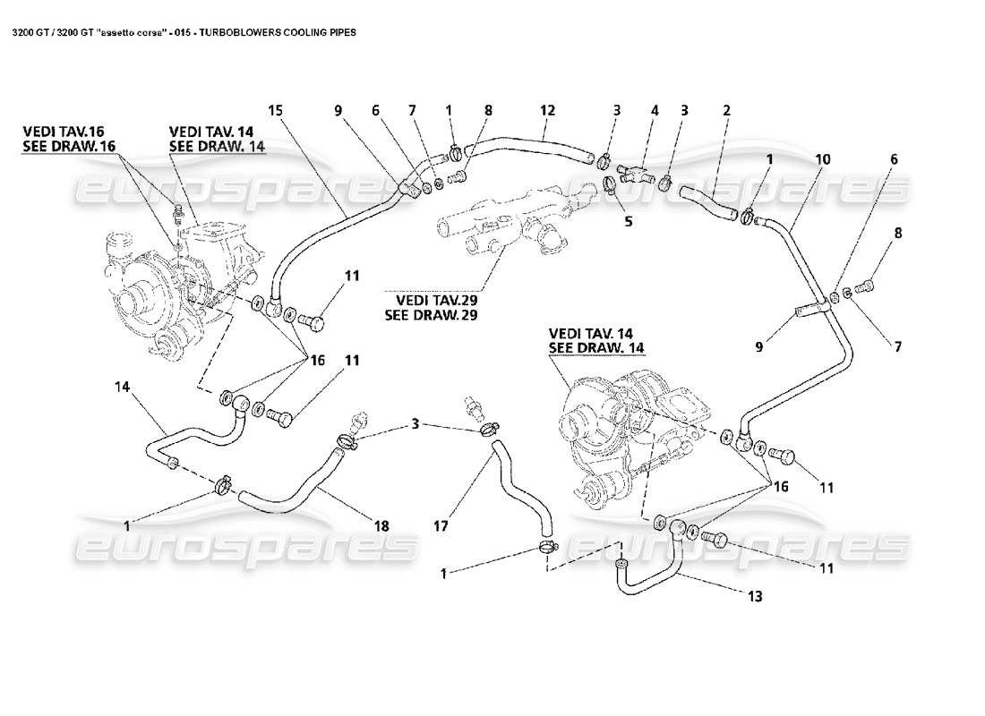 maserati 3200 gt/gta/assetto corsa turbo cooling pipes part diagram