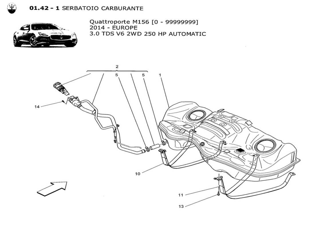 maserati qtp. v6 3.0 tds 250bhp 2014 fuel tank parts diagram