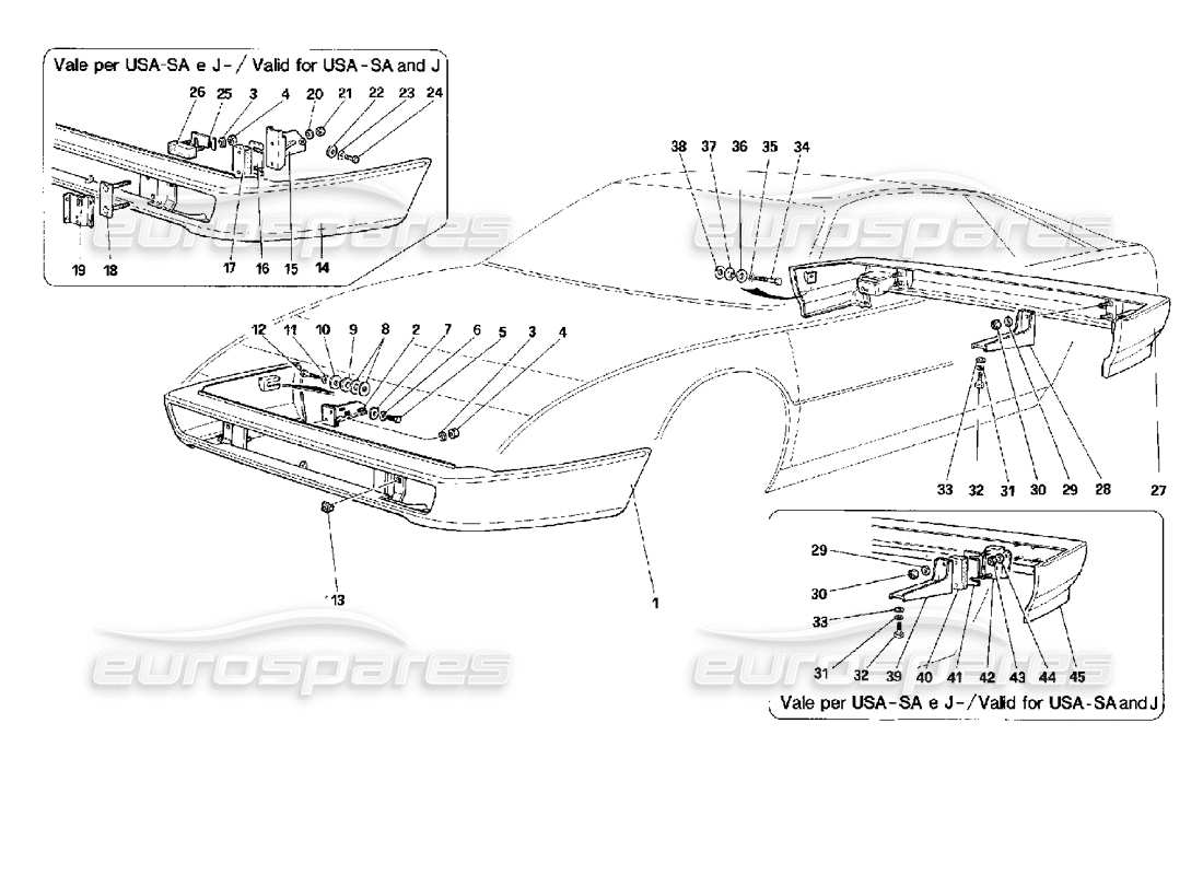 ferrari mondial 3.4 t coupe/cabrio bumpers parts diagram