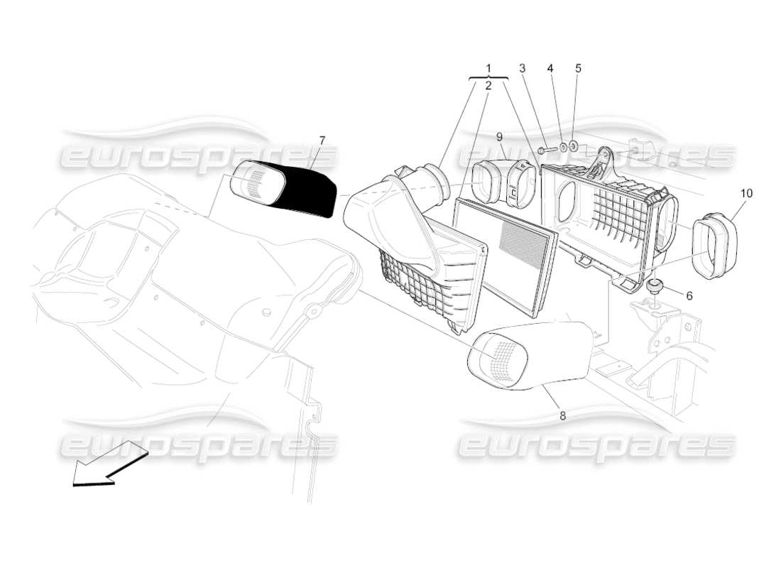 maserati grancabrio (2011) 4.7 air filter, air intake and ducts parts diagram