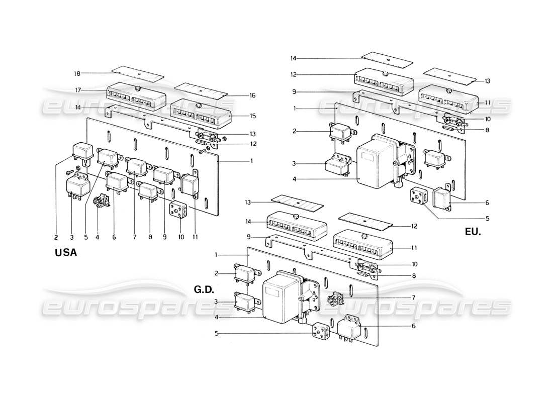 ferrari 246 dino (1975) fuses and relays parts diagram