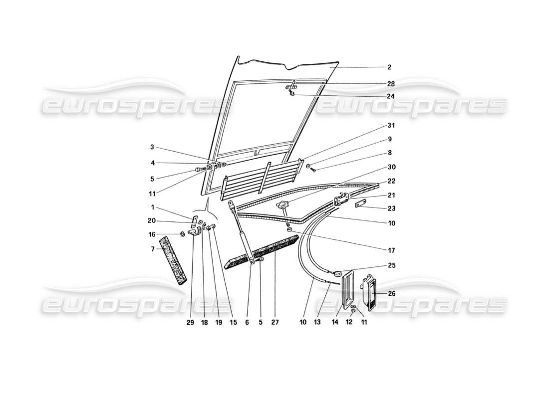 ferrari 328 (1985) front comparment lid parts diagram