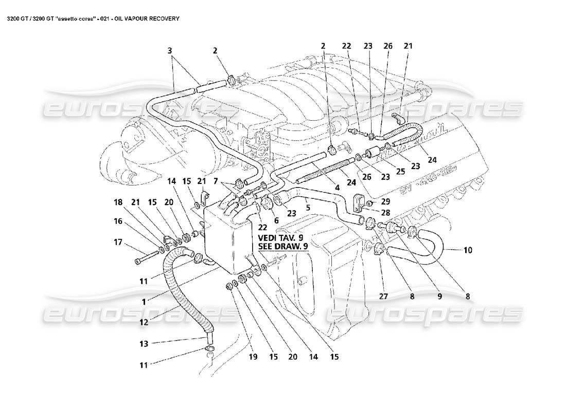 maserati 3200 gt/gta/assetto corsa oil vapour recovery parts diagram