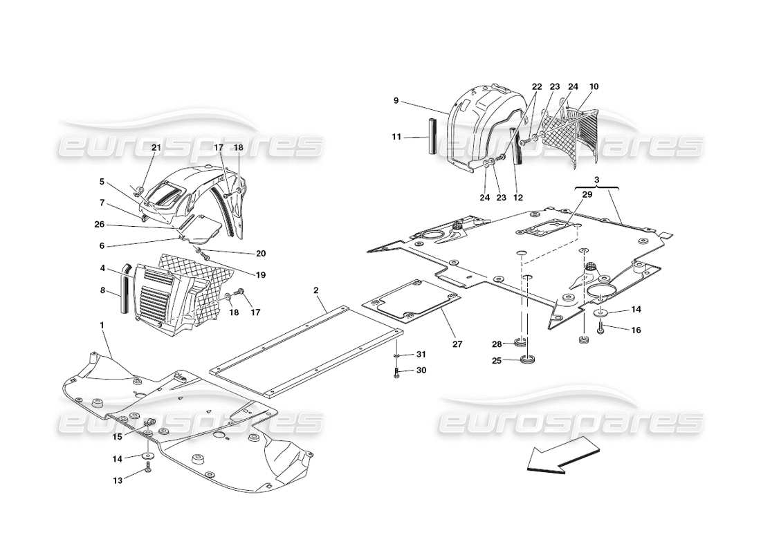 ferrari 430 challenge (2006) flat floor pan and wheelhouse parts diagram