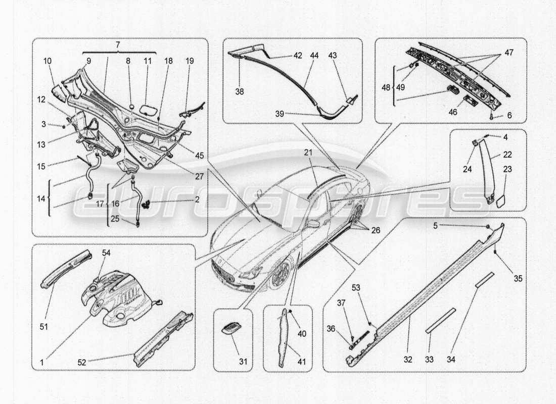 maserati qtp. v8 3.8 530bhp auto 2015 shields, trims and covering panels parts diagram
