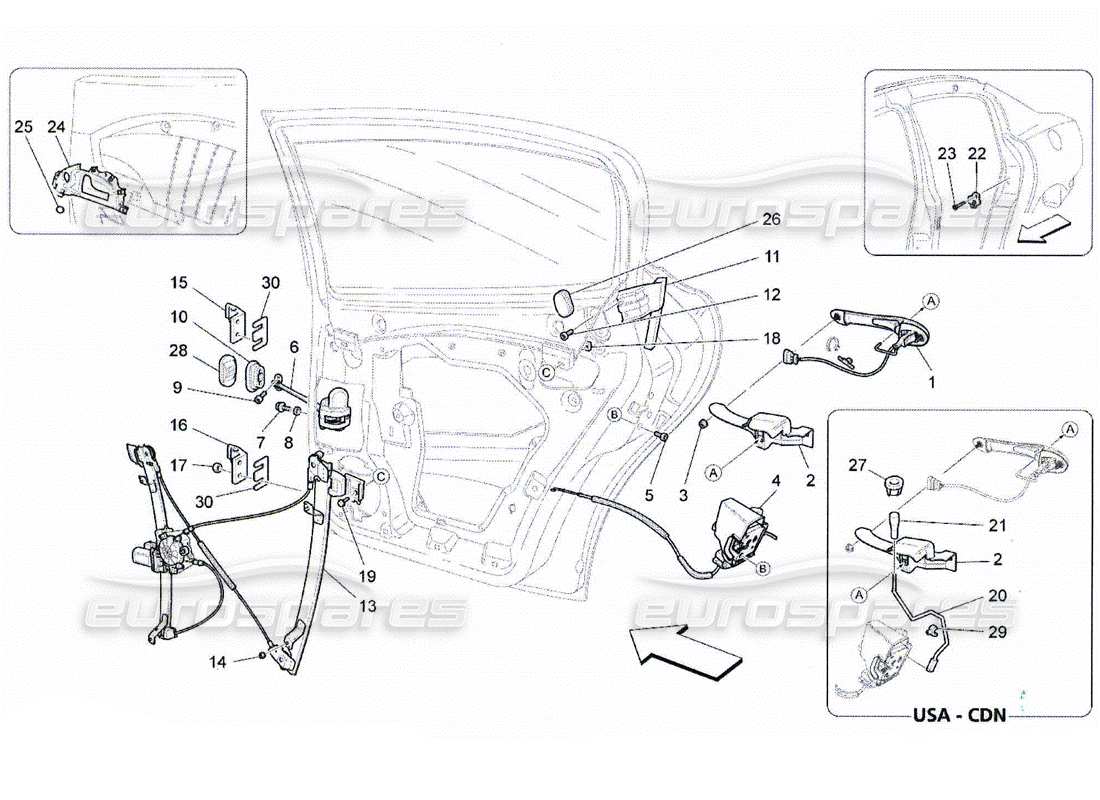 maserati qtp. (2010) 4.2 rear doors: mechanisms parts diagram
