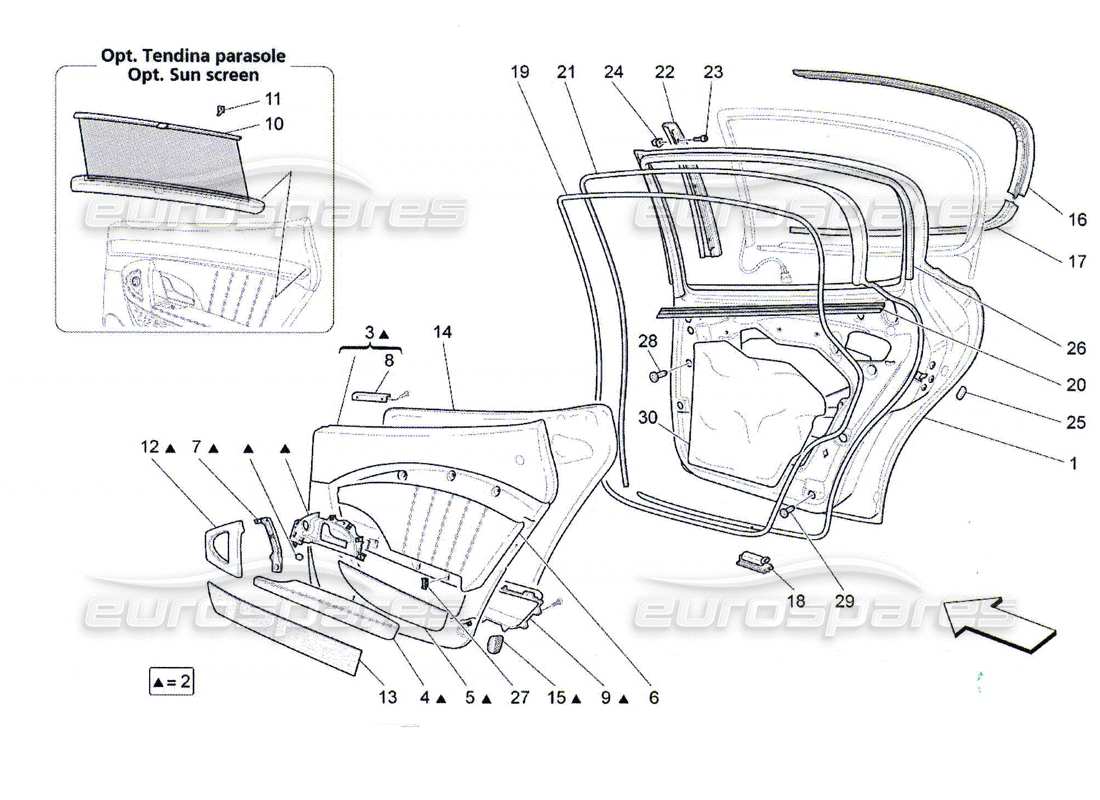 maserati qtp. (2010) 4.7 rear doors: trim panels part diagram