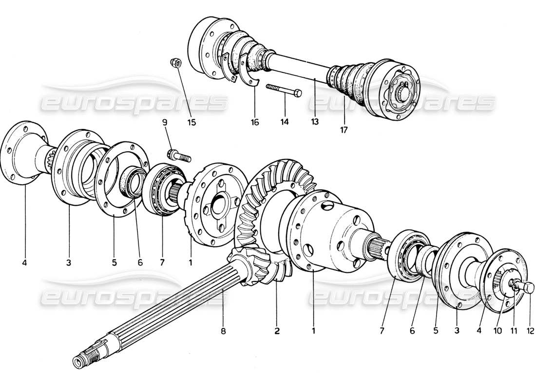 ferrari 365 gtb4 daytona (1969) differential & axle shafts parts diagram