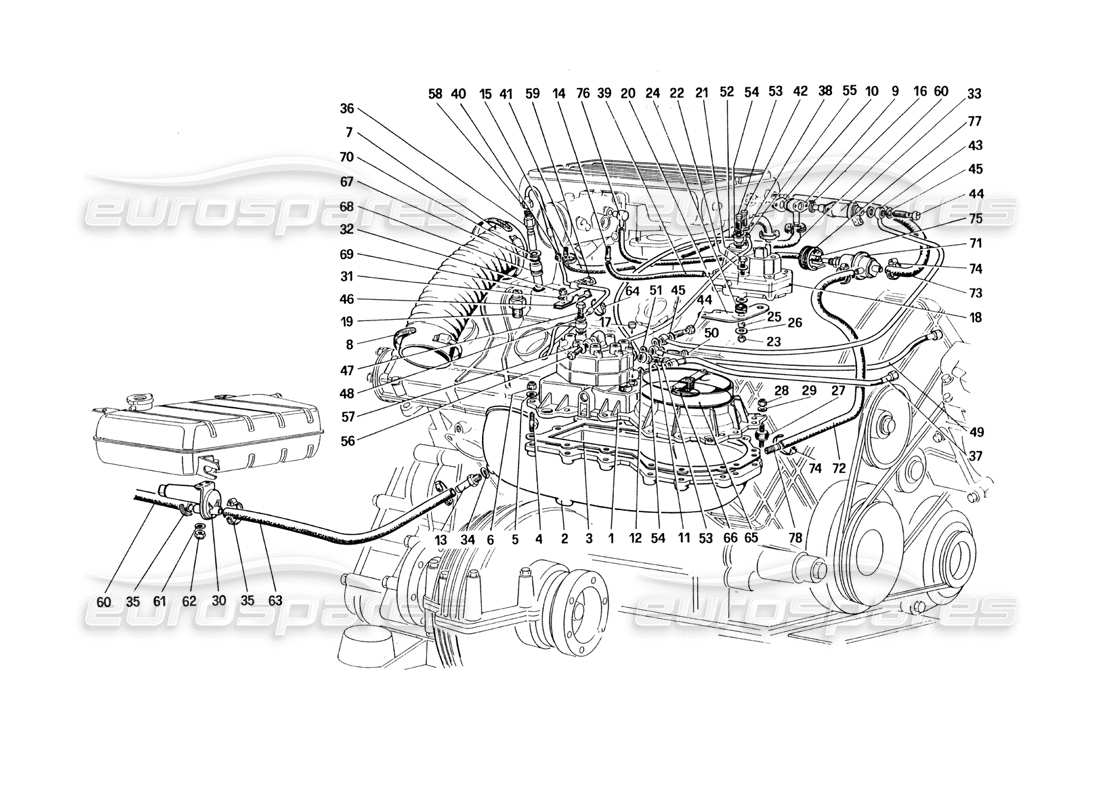 ferrari 328 (1985) fuel distributors lines (not for u.s. version) part diagram