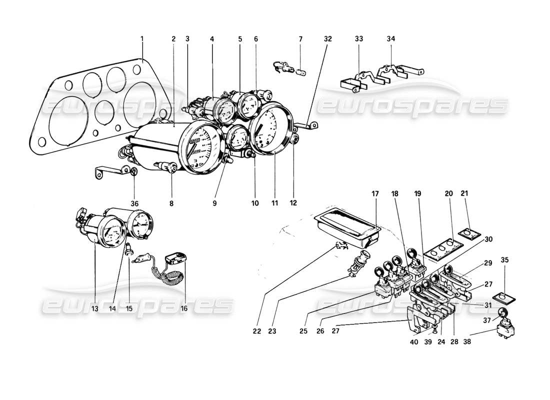 ferrari 308 gtb (1980) instruments and accessories parts diagram