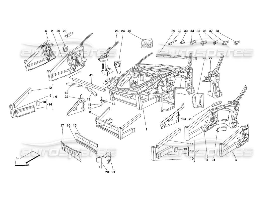 ferrari 430 challenge (2006) frame - front elements structures and plates part diagram