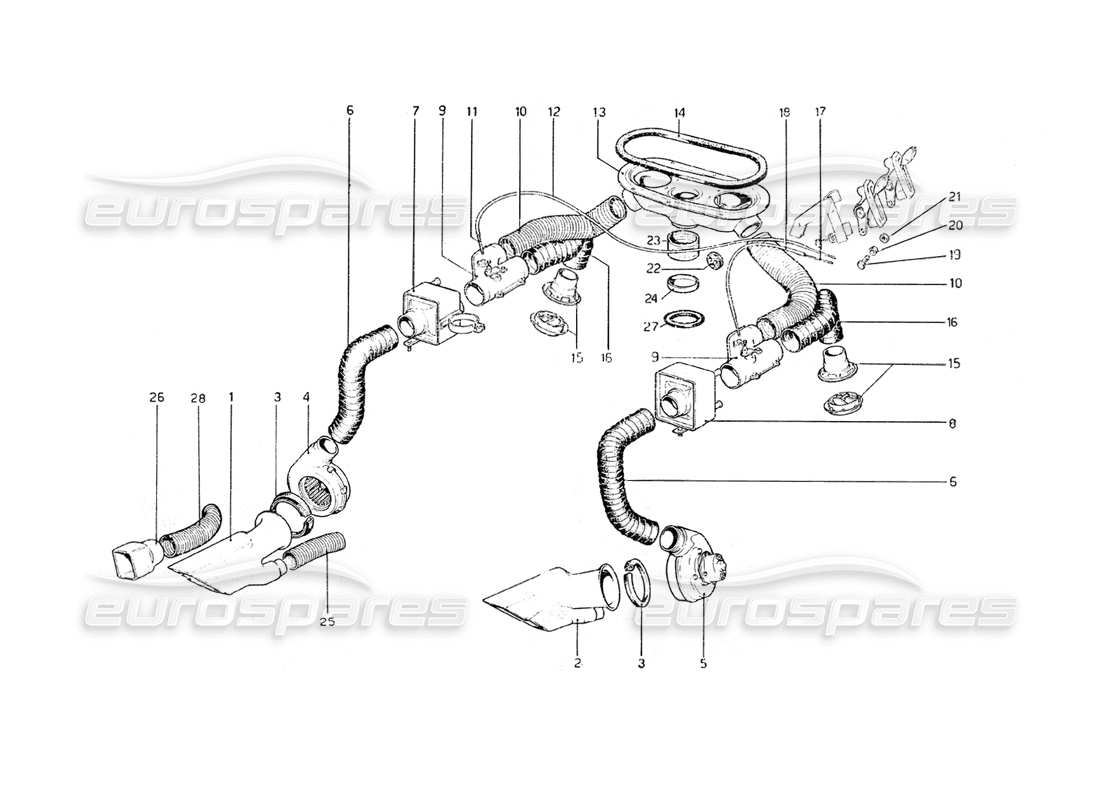 ferrari 308 gt4 dino (1979) heating system parts diagram