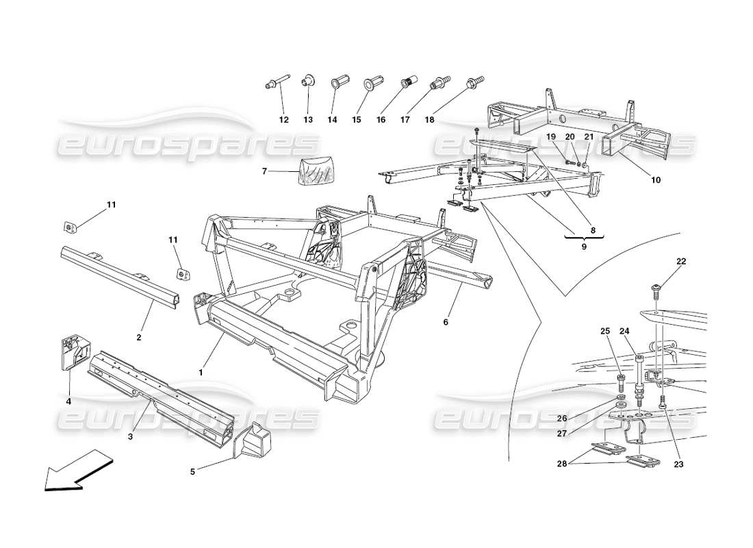 ferrari 430 challenge (2006) frame - rear elements and plates part diagram