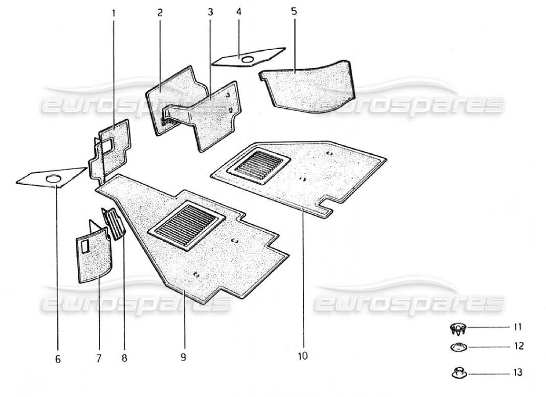 ferrari 308 gtb (1976) carpeting parts diagram