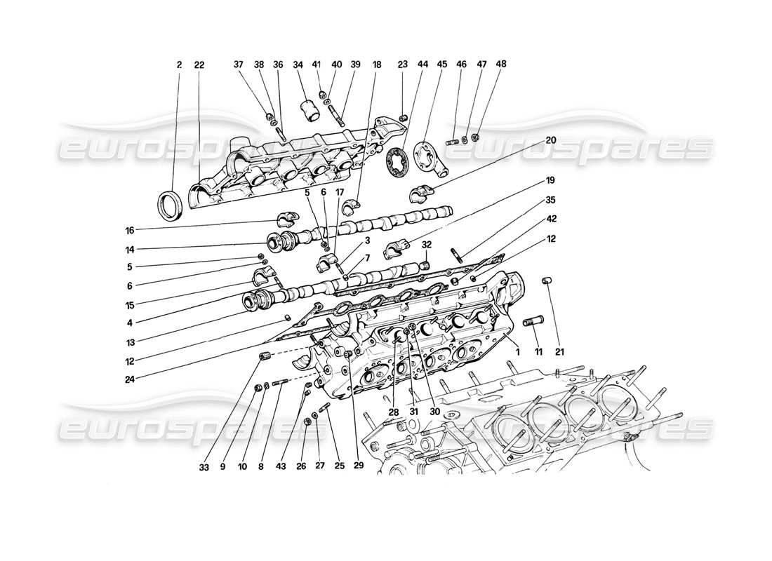 ferrari 308 (1981) gtbi/gtsi cylinder head (right) parts diagram