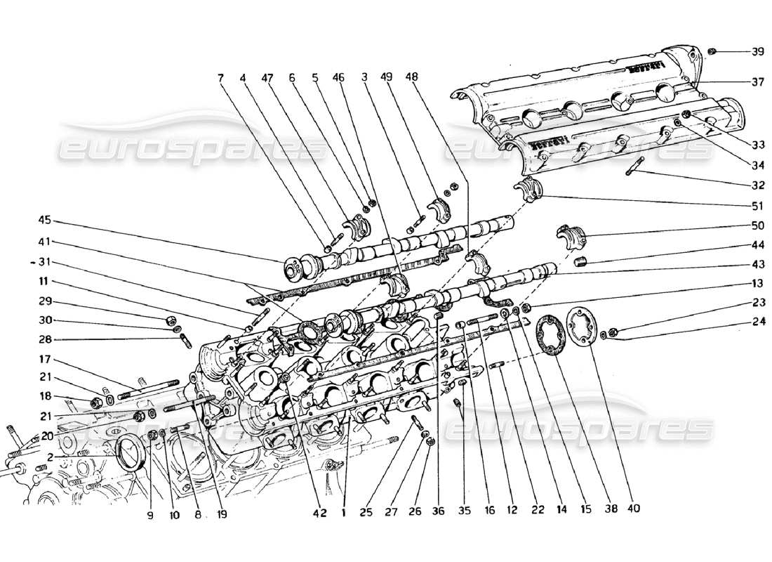 ferrari 308 gtb (1976) cylinder head (left) parts diagram