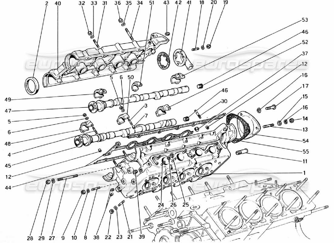 ferrari 308 gtb (1976) cylinder head (right) parts diagram