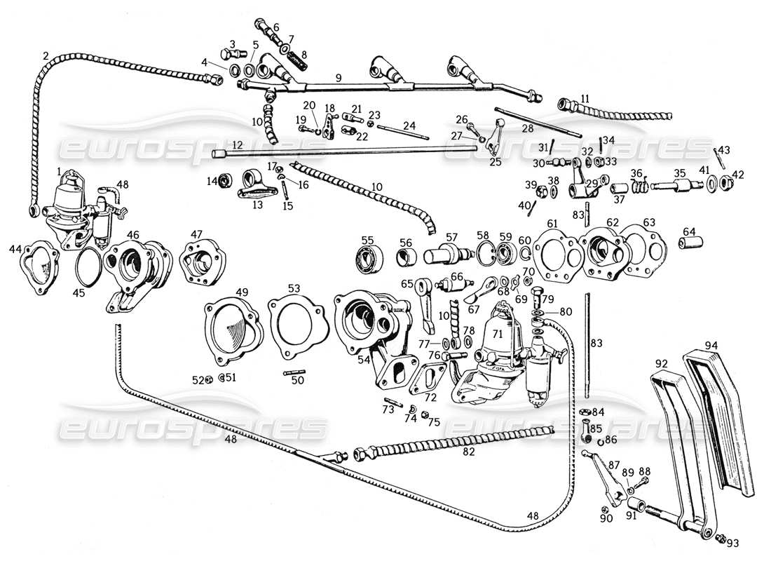 ferrari 250 gte (1957) fuel feeding and regulating apparatus parts diagram