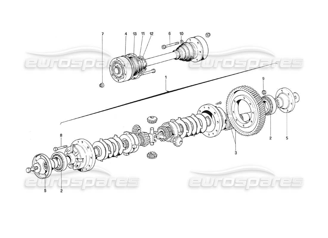 ferrari 208 turbo (1989) differential & axle shafts parts diagram