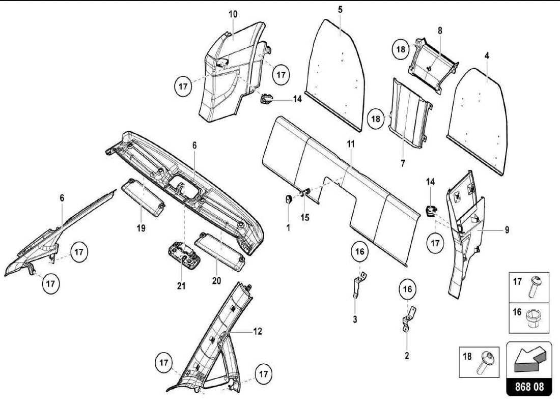 lamborghini centenario spider passenger compartment - trims parts diagram