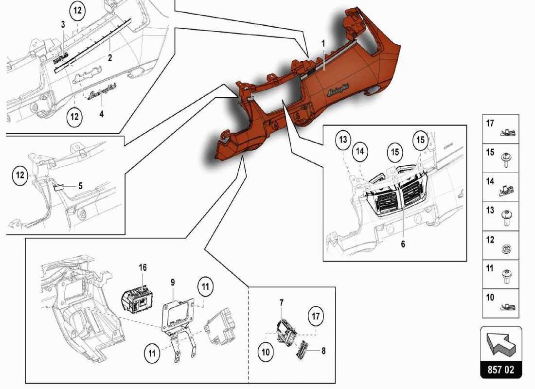 lamborghini centenario spider instrument panel parts diagram