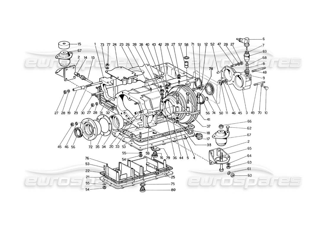 ferrari 246 dino (1975) oil sump - gearbox and differential parts diagram