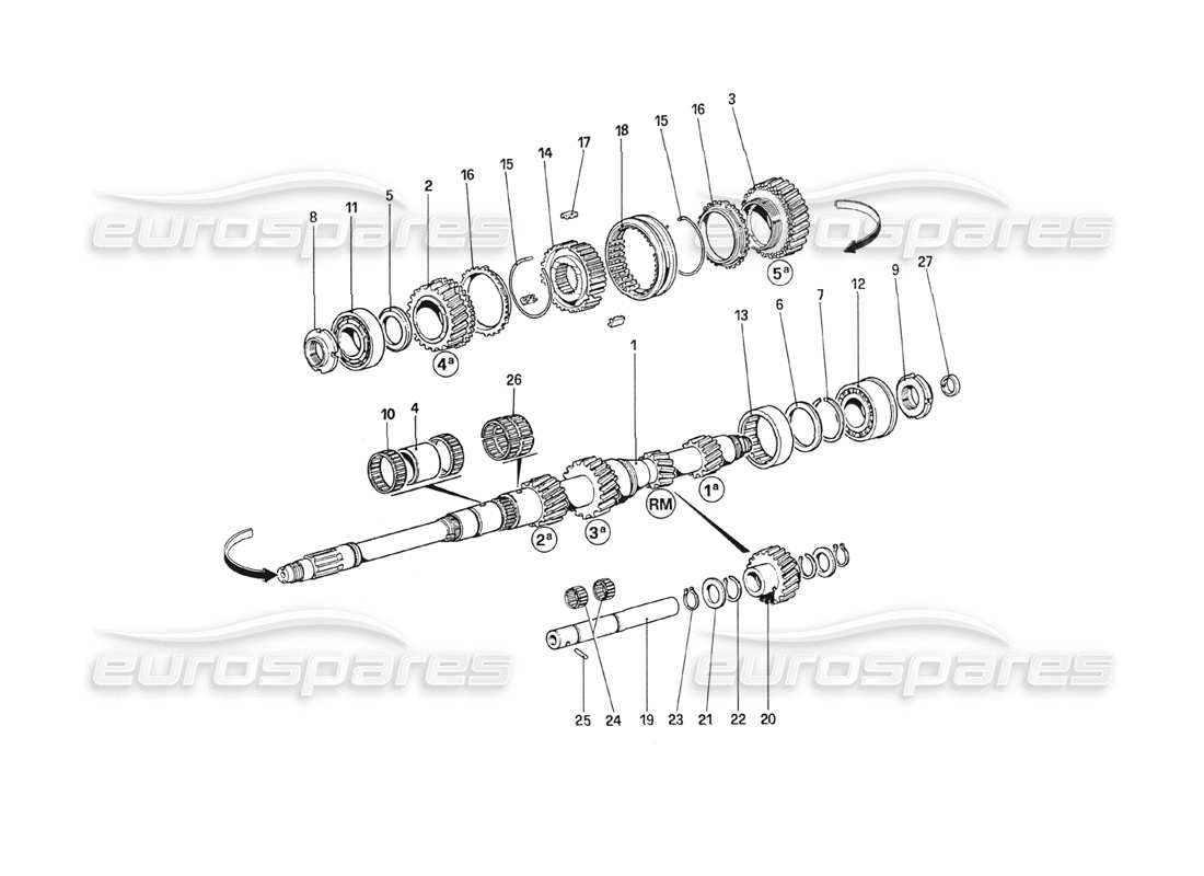 ferrari 208 turbo (1989) main shaft gears part diagram