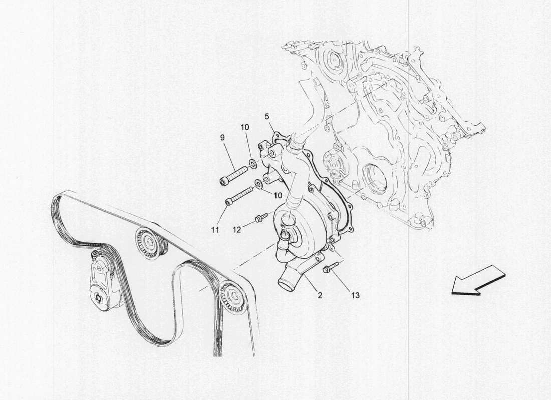 maserati qtp. v6 3.0 bt 410bhp 2wd 2017 cooling system: water pump part diagram