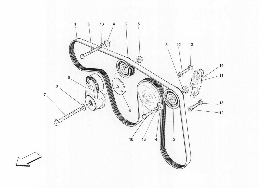 maserati qtp. v6 3.0 bt 410bhp 2wd 2017 auxiliary device belts part diagram