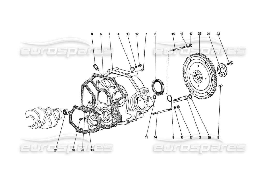 ferrari 308 gtb (1980) flywheel and clutch housing spacer parts diagram