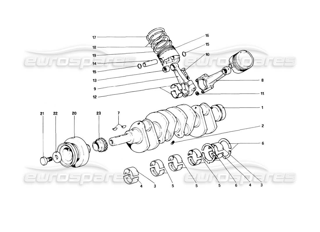 ferrari 308 (1981) gtbi/gtsi crankshaft - connecting rods and pistons parts diagram